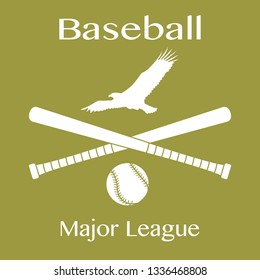 Vector illustration with baseball bats, ball and eagle. Sports background. Design for banner, poster or print.
