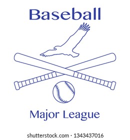 Vector illustration with baseball bats, ball and eagle. Sports background. Design for banner, poster or print.