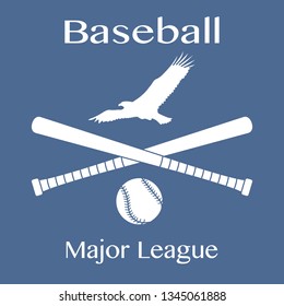 Vector illustration with baseball bats, ball and eagle. Sports background. Design for banner, poster or print.