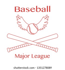 Vector illustration with baseball bats, ball with wings. Sports background. Design for banner, poster or print.