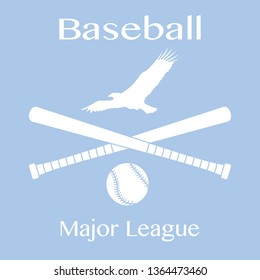 Vector illustration with baseball bats, ball and eagle. Sports background. Design for banner, poster or print.