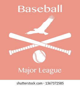 Vector illustration with baseball bats, ball and eagle. Sports background. Design for banner, poster or print.