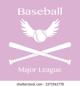 Vector illustration with baseball bats, ball with wings. Sports background. Design for banner, poster or print.