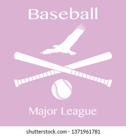 Vector illustration with baseball bats, ball and eagle. Sports background. Design for banner, poster or print.
