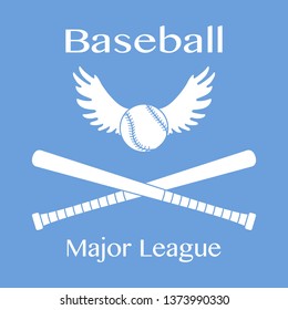 Vector illustration with baseball bats, ball with wings. Sports background. Design for banner, poster or print.