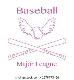 Vector illustration with baseball bats, ball with wings. Sports background. Design for banner, poster or print.