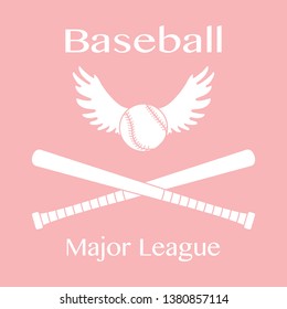Vector illustration with baseball bats, ball with wings. Sports background. Design for banner, poster or print.