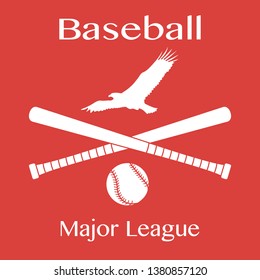 Vector illustration with baseball bats, ball and eagle. Sports background. Design for banner, poster or print.