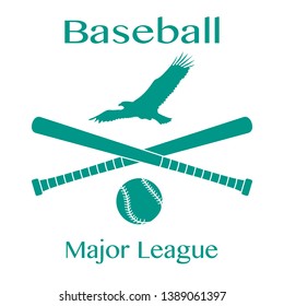 Vector illustration with baseball bats, ball and eagle. Sports background. Design for banner, poster or print.