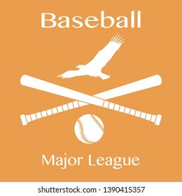 Vector illustration with baseball bats, ball and eagle. Sports background. Design for banner, poster or print.