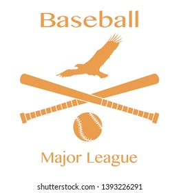 Vector illustration with baseball bats, ball and eagle. Sports background. Design for banner, poster or print.