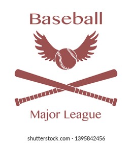 Vector illustration with baseball bats, ball with wings. Sports background. Design for banner, poster or print.
