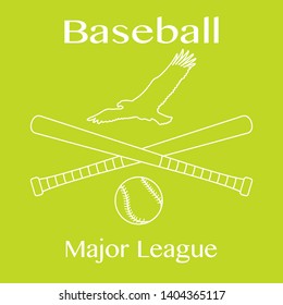Vector illustration with baseball bats, ball and eagle. Sports background. Design for banner, poster or print.