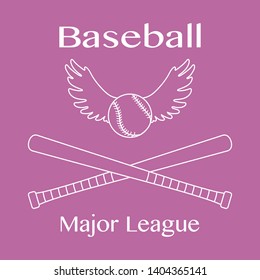 Vector illustration with baseball bats, ball with wings. Sports background. Design for banner, poster or print.