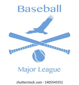 Vector illustration with baseball bats, ball and eagle. Sports background. Design for banner, poster or print.