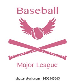 Vector illustration with baseball bats, ball with wings. Sports background. Design for banner, poster or print.