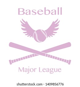 Vector illustration with baseball bats, ball with wings. Sports background. Design for banner, poster or print.