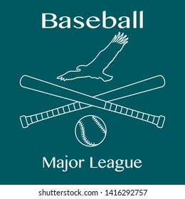 Vector illustration with baseball bats, ball and eagle. Sports background. Design for banner, poster or print.