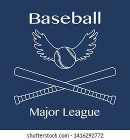 Vector illustration with baseball bats, ball with wings. Sports background. Design for banner, poster or print.