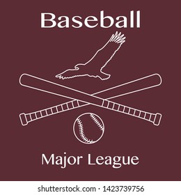 Vector illustration with baseball bats, ball and eagle. Sports background. Design for banner, poster or print.