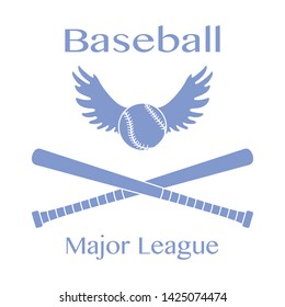 Vector illustration with baseball bats, ball with wings. Sports background. Design for banner, poster or print.