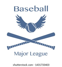 Vector illustration with baseball bats, ball with wings. Sports background. Design for banner, poster or print.