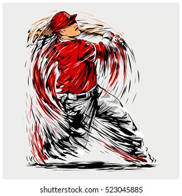 Vector illustration of a baseball batter hitting.