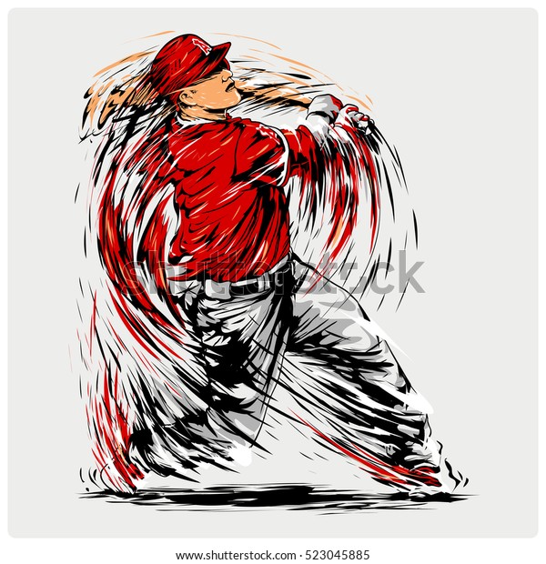 Vector Illustration Baseball Batter Hitting Stock Vector (Royalty Free ...