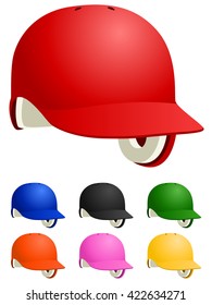 Vector Illustration Of A Baseball Batting Helmet In A Variety Of Colors.