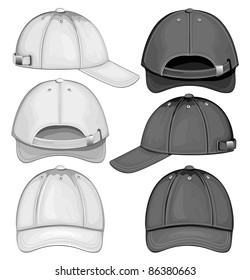 Vector illustration of baseball cap (front, back and side view)