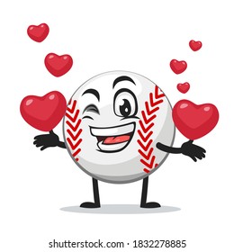 ilustración vectorial del personaje de béisbol o mascota que trae símbolos de amor