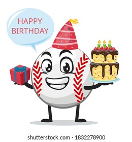 vector illustration of baseball character or mascot celebrate birthday party
