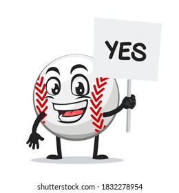 vector illustration of baseball character or mascot holding sign says yes