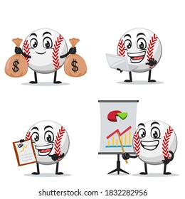 vector illustration of baseball character or mascot collection set with business theme