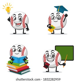 vector illustration of baseball character or mascot collection set with education theme