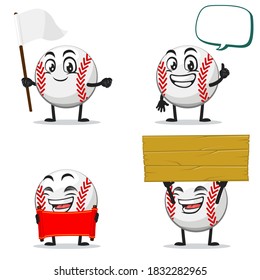 vector illustration of baseball character or mascot collection set with blank sign theme