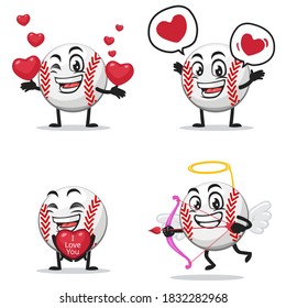 vector illustration of baseball character or mascot collection set with love or valentine or love theme