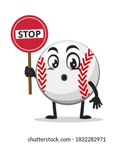 vector illustration of baseball character or mascot holding sign says stop