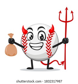 vector illustration of baseball character or mascot Wearing devil costume and holding trident