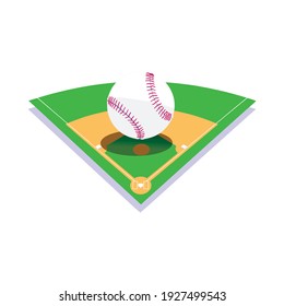 vector illustration of baseball field with bat, ball isolated on a white