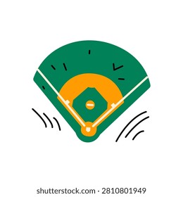 Vector illustration of a baseball field in doodle style. Includes basic field elements such as the diamond, home base, and outfield