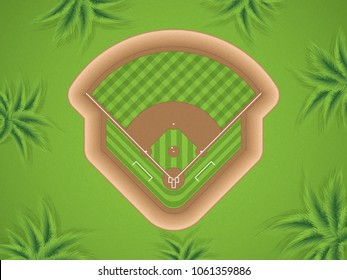 A vector illustration of a baseball field at park, top view