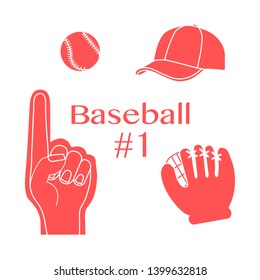 Vector Illustration With Baseball Foam Finger, Ball, Cap, Glove. Sports Background. Design For Banner, Poster Or Print.