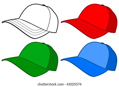 Vector illustration of a baseball hat or cap. All objects and details are isolated. Colors and white background color are easy to adjust/customize.