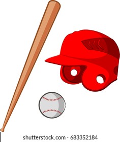 Vector illustration baseball helmet, ball and bat