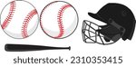 Vector illustration baseball kit helmet, bat,  ball set