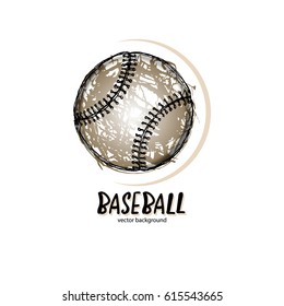 Vector illustration, baseball, logo, symbol. Abstract ball, sketch for design of sports cover, poster, banner. Hand-drawing texture. Grunge.