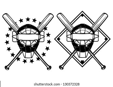 Vector illustration baseball mask and crossed bats set