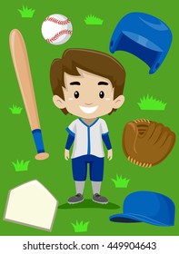 Vector Illustration of Baseball Player Boy  Elements