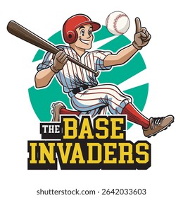 Vector Illustration of Baseball Player Carrying Baseball Bat with Detailed Retro Cartoon Available for Logo Badge
